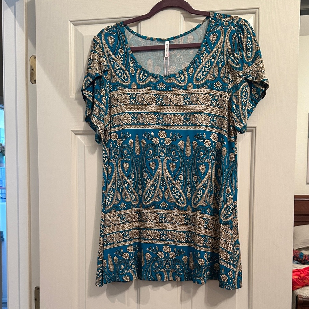 Stylish Teal and Beige Paisley Women's Tunic